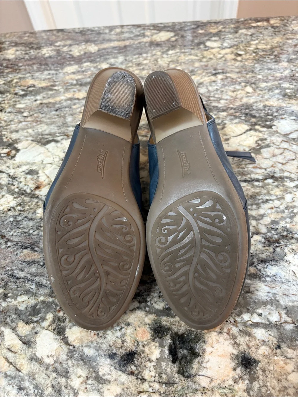 Earth Women's Navy Peep-Toe Leather Booties